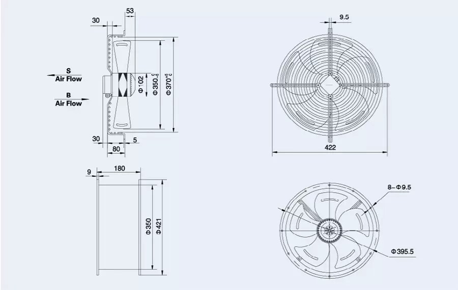 YWF4D/4E350S/B Weiguang external rotor axial fan ElecSpares