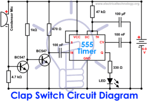 Clap Switch Circuit Using IC 555 Timer & Without Timer