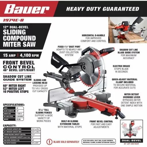 Buy From BAUER 12 in. Dual-Bevel Sliding Compound Miter Saw USA Online