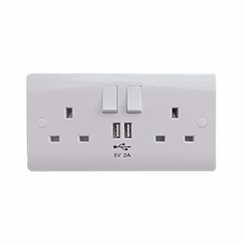 Double 2 Gang Plug Electric Socket & Back Box Pattress 13A 2 USB Outlet