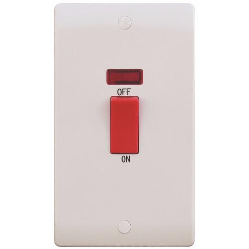 ESR Sline 45A White 2G DP 230V Electric Cooker Wall Plate Switch With