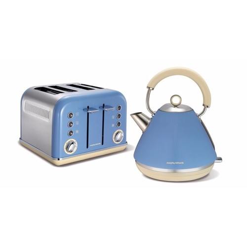 Morphy Richards Blue Accents Pyramid Kettle & 4 Slice Toaster Set