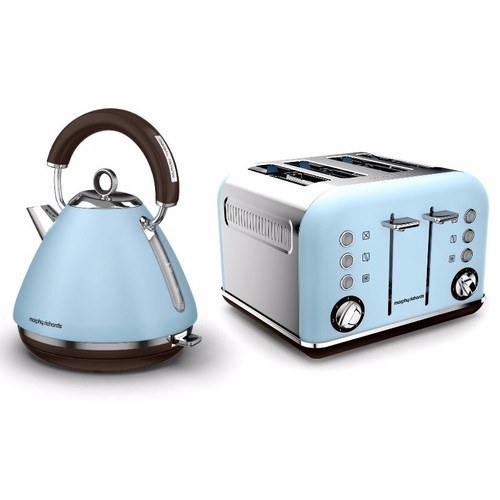 Morphy Richards Azure Blue Accents Pyramid Kettle & 4 Slice Toaster Set