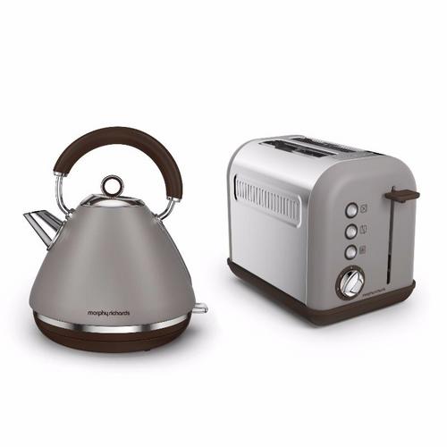 Morphy Richards Pebble Grey Accents Pyramid Kettle & 2 Slice Toaster