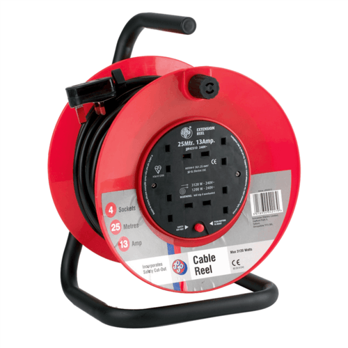 DIY & Tools Extension Lead 50m Heavy Duty Cable Reel 4 Socket Cord Reel