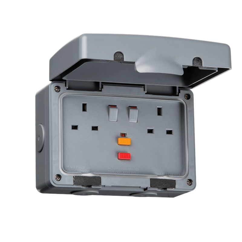 KnightsBridge 13A RCD Protected 2 Gang Double Pole IP66 Weatherproof Outdoor Socket Electrical World