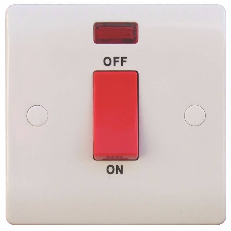 ESR Sline 45A White 1G Double Pole 230V Electric Cooker Wall Plate