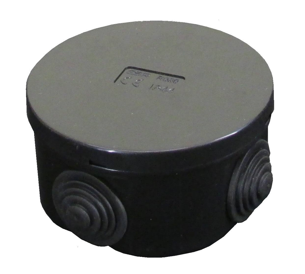 ESR 80mm IP44 Round PVC Junction Box with Knockouts Black Electrical