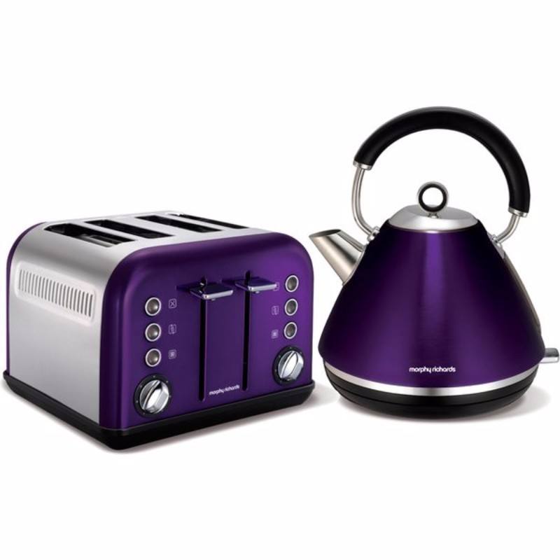 Morphy Richards Plum Accents Pyramid Kettle & 4 Slice Toaster Set