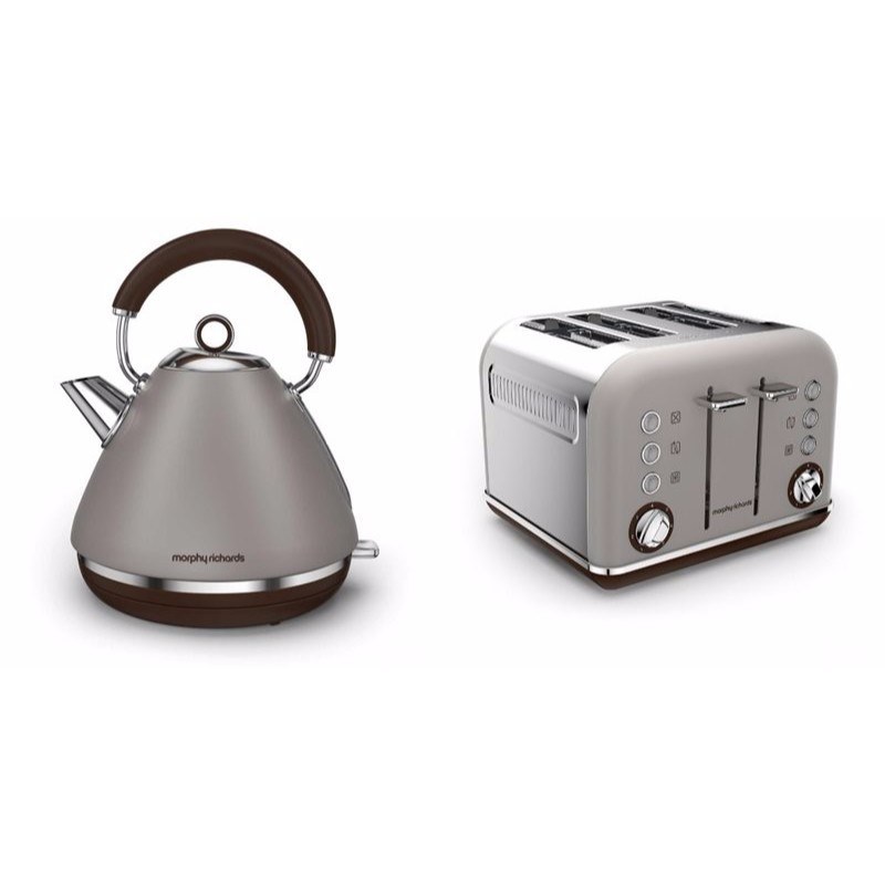 Morphy Richards Pebble Grey Accents Pyramid Kettle & 4 Slice Toaster