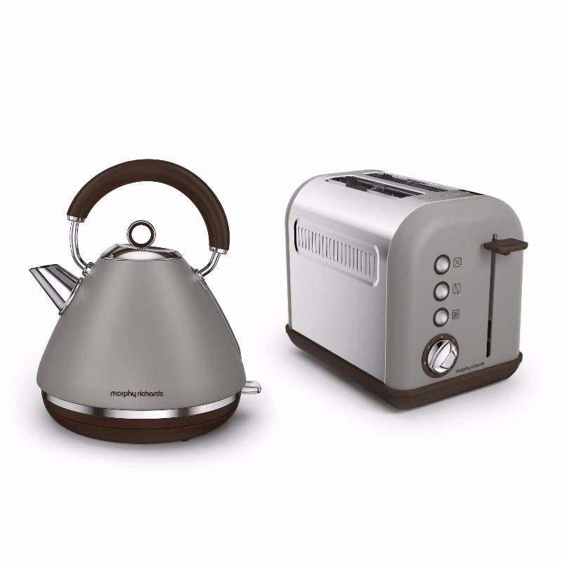 Morphy Richards Pebble Grey Accents Pyramid Kettle & 2 Slice Toaster