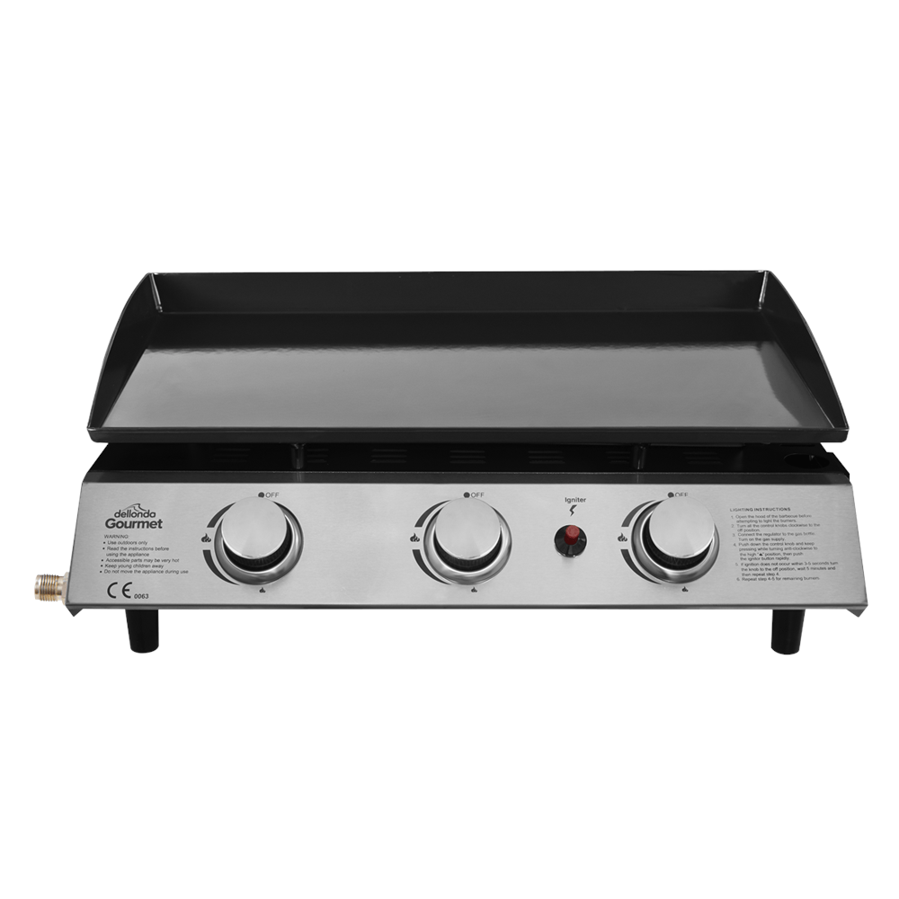 Dellonda 3 Burner Portable Gas Plancha 7.5kW BBQ Griddle, Stainless