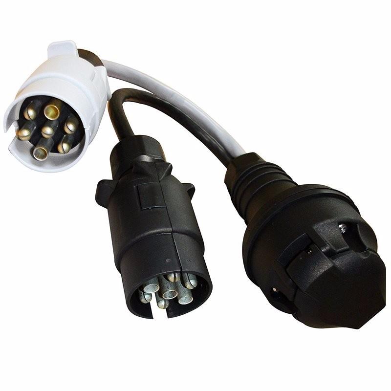 Crusader 13 Pin To Twin 7 Pin Plug Adaptor Motorhome Lead Socket