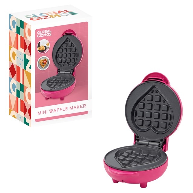 Global Gizmos 12cm Heart Waffle Maker Pink Electrical World