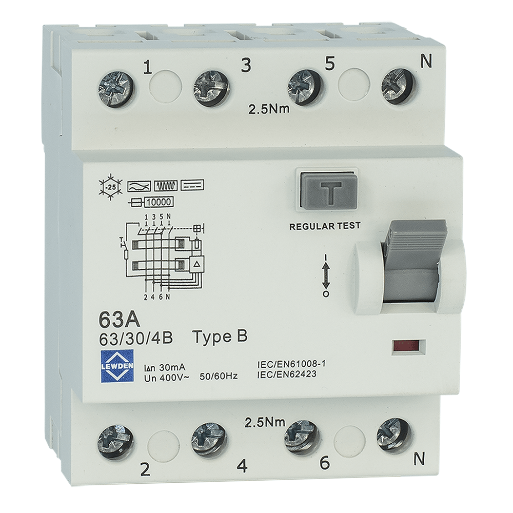 Lewden 100A 10kA 100mA Type A 4 Pole Time Delay RCD Electrical World