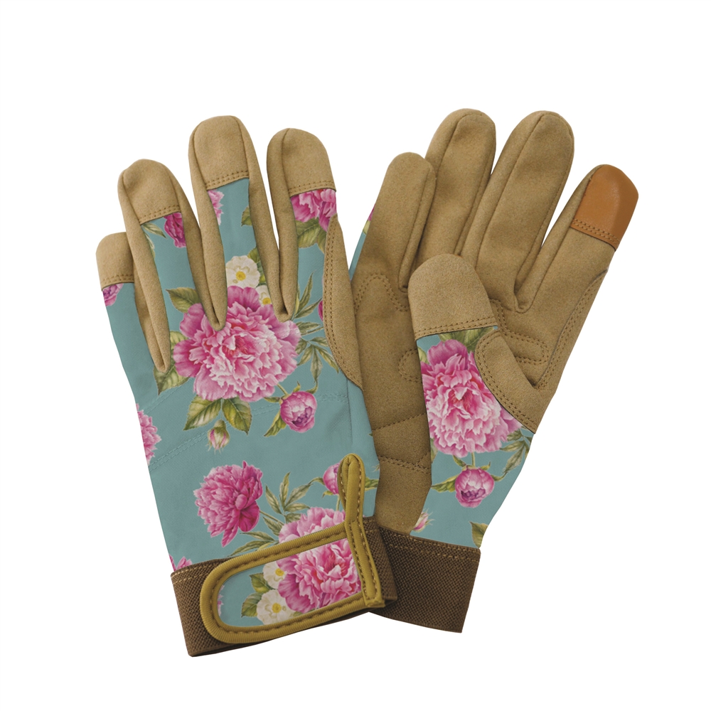 Kent & Stowe Aqua Peony Print Premium Comfort Gloves Ladies Medium