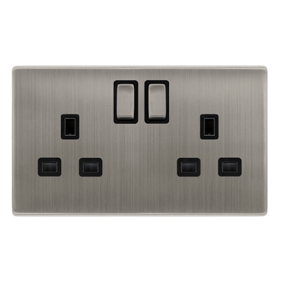 13A INGOT 2 GANG DP SWITCHED SOCKET - STAINLESS ST