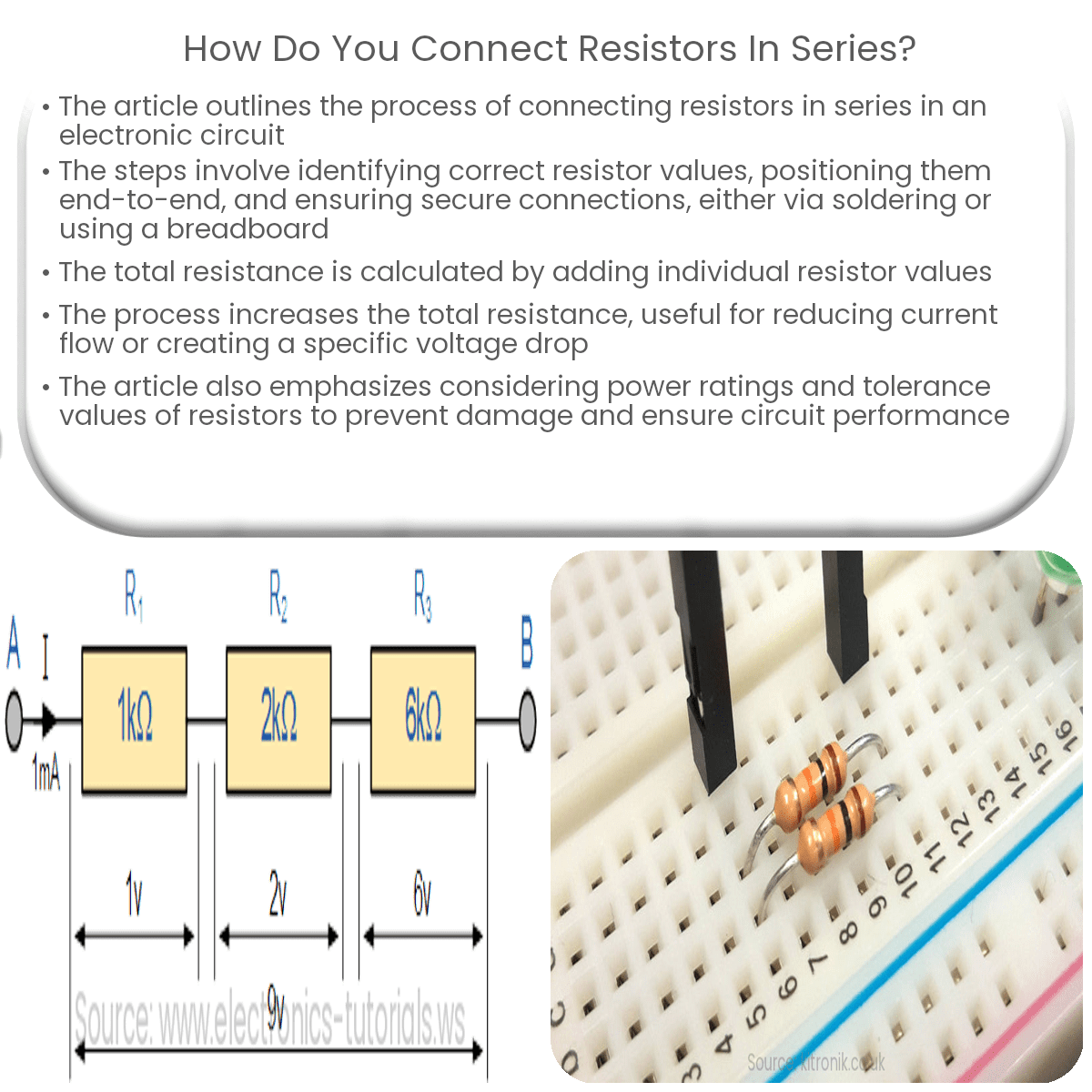 How do you connect resistors in series?