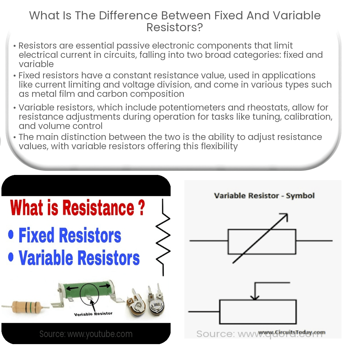 What is the difference between fixed and variable resistors?