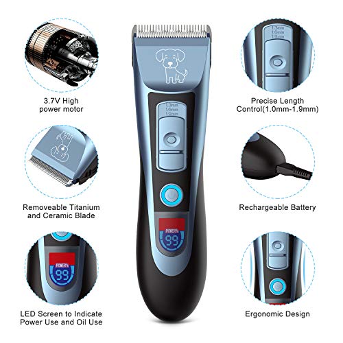 Uiter Dog Clippers Grooming Kit 4 Length Fine Adjustment Knobs & 2