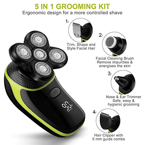 Telfun Head Shavers for Bald Men, 5in1 Electric Razor for Men w/h LED