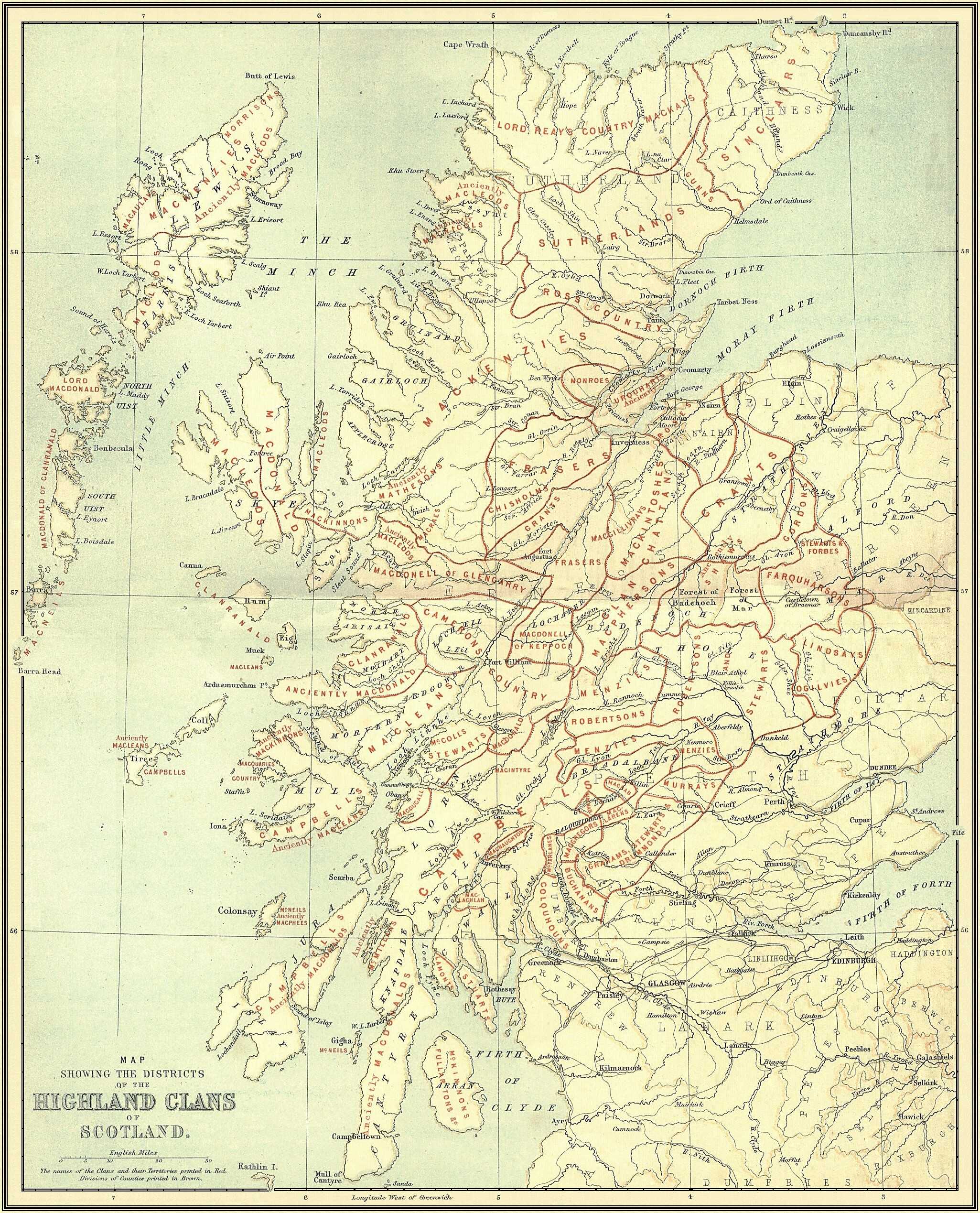 Map showing the districts of the highland clans of Scotland