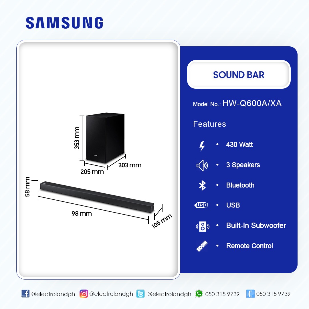 SAMSUNG 3.1 INCH 360WATT SOUNDBAR (2021) HWQ600A/XA Electroland