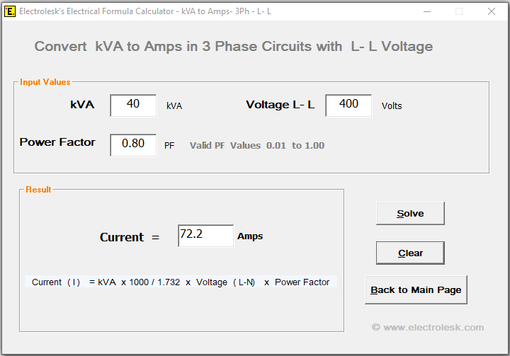 Electrolesk's Electrical Formula Calculator kVAAmps