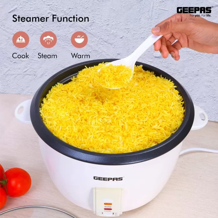 Original Geepas Electric Rice Cooker, White, 900Watts GRC4327N ( 2