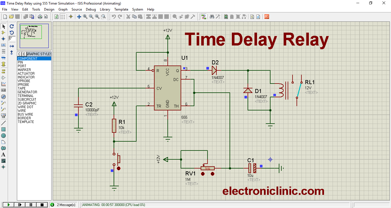 Time Delay Relay using 555 Timer, Proteus Simulation and PCB Design