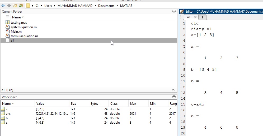 MATLAB Basic Commands and How to use them, explained with Examples