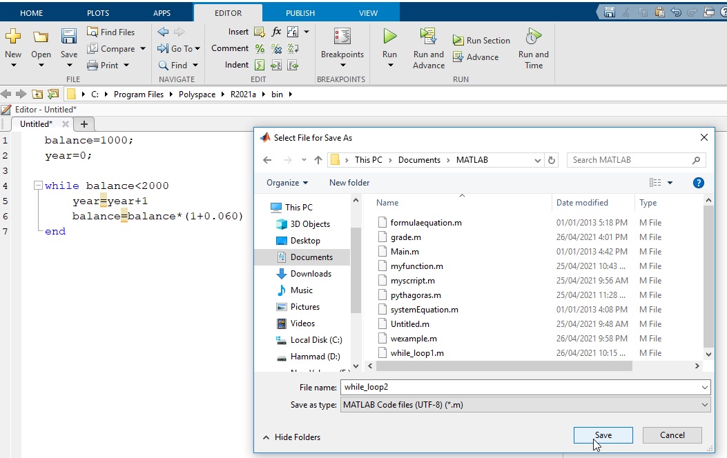 While Loop in Matlab explained with Example Codes