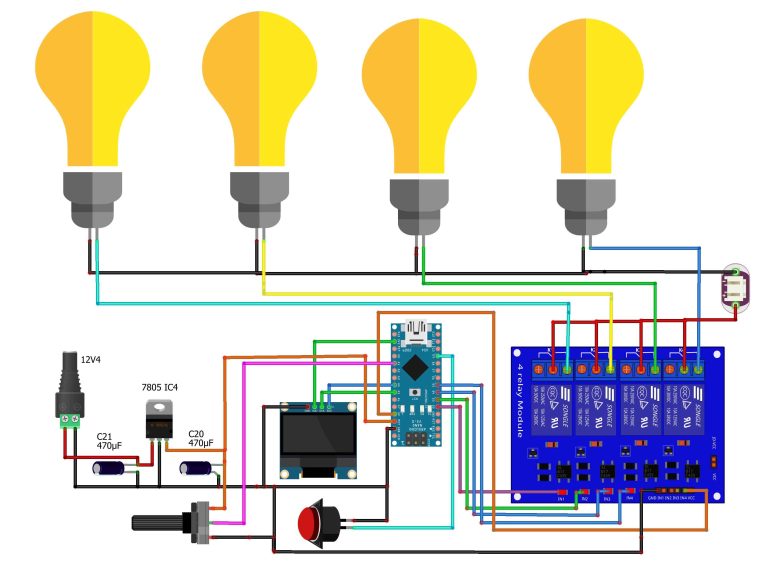 Control multiple loads using only one button and a Potentiometer