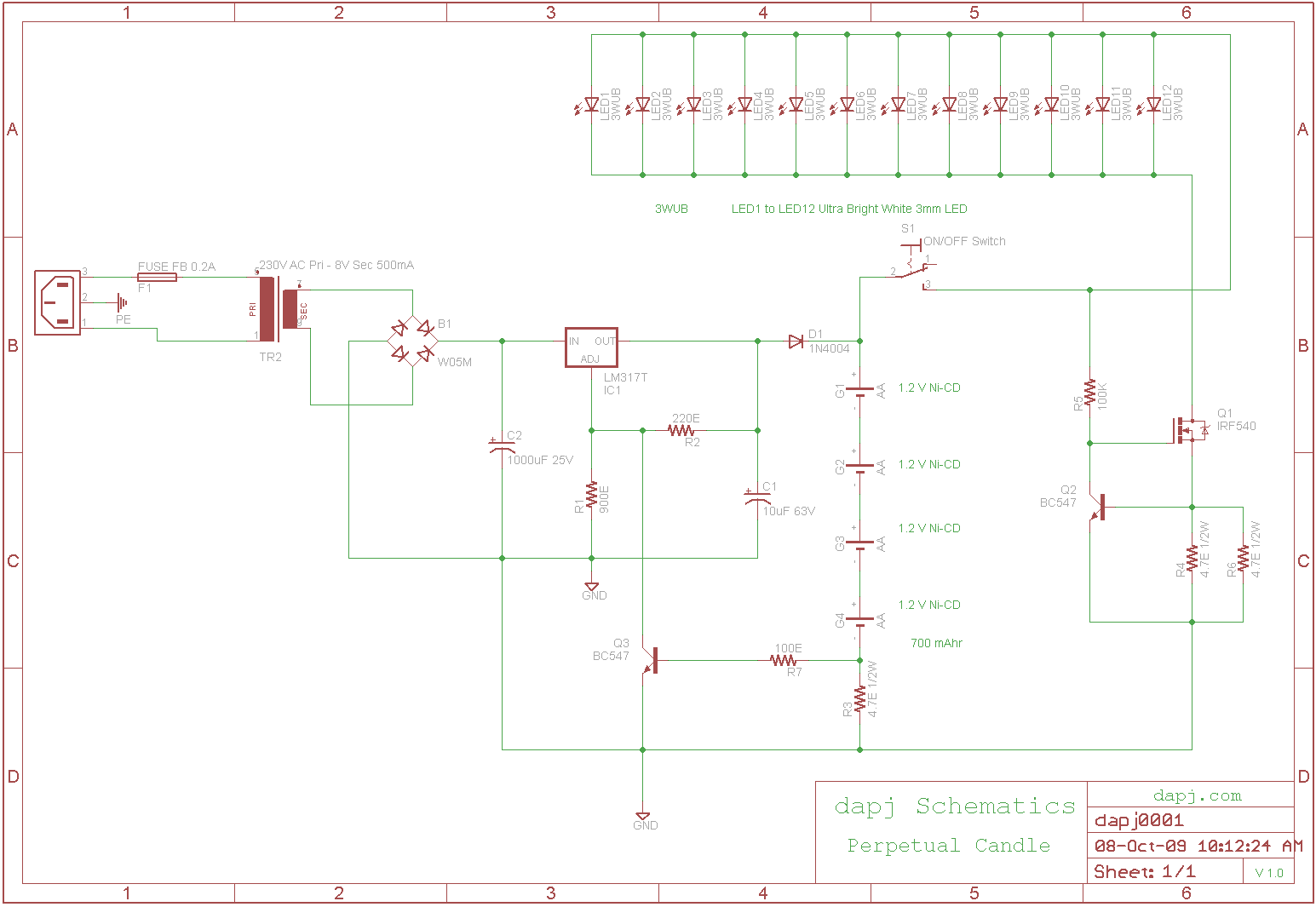 Perpetual Candle White LED Lamp on NiCd delabs Electronic Circuits