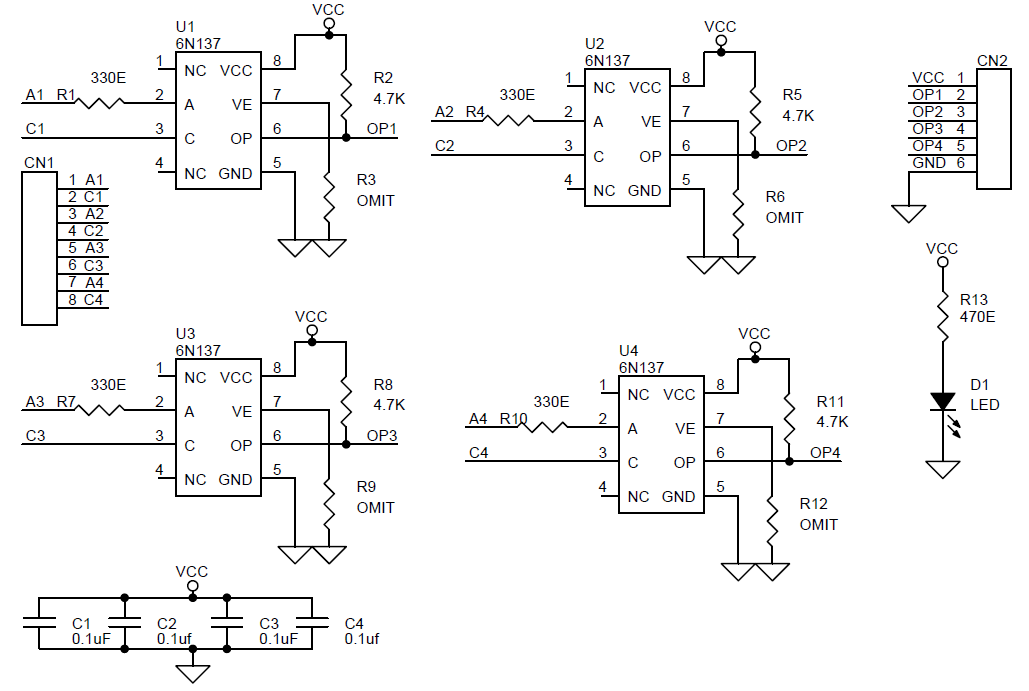 4 Channel OptoIsolated Module Using High Speed 6N137 Optocoupler