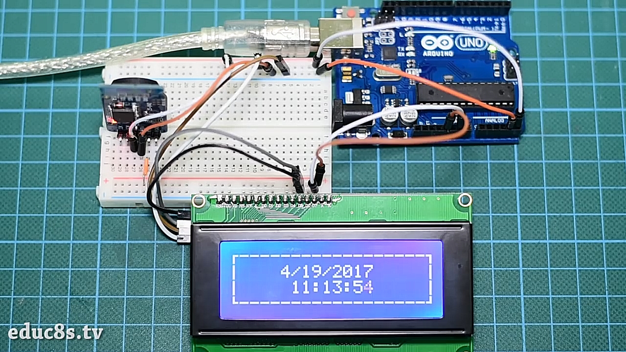 Real Time Clock On 20x4 I2C LCD Display with Arduino ElectronicsLab