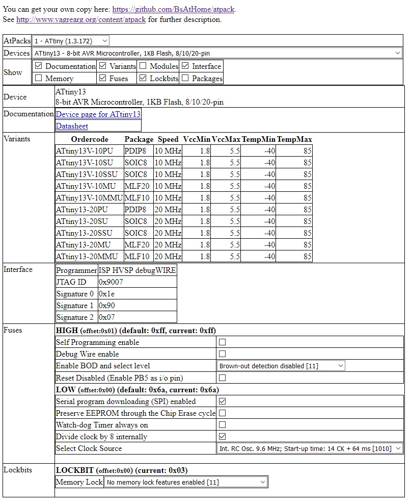 AtPack Atmel Pack parser, visualizer and fuse calculator Electronics