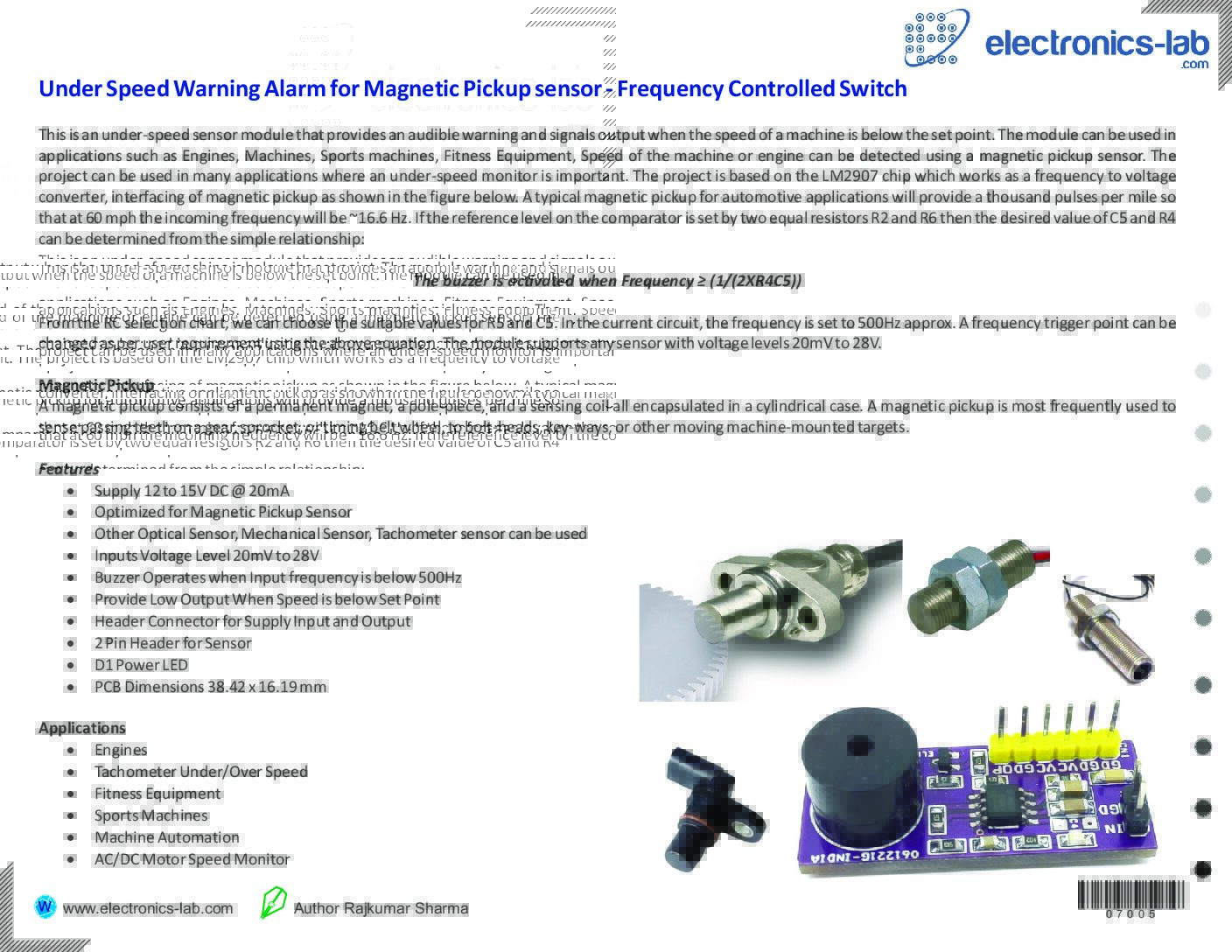 Under Speed Warning Alarm for Pickup sensor Frequency