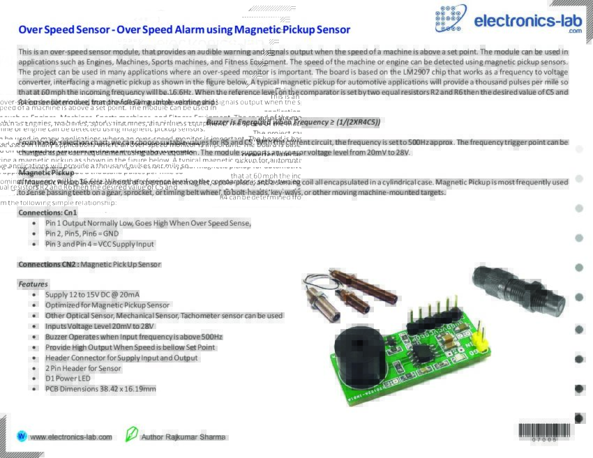 Over Speed Sensor Over Speed Alarm using Pickup Sensor
