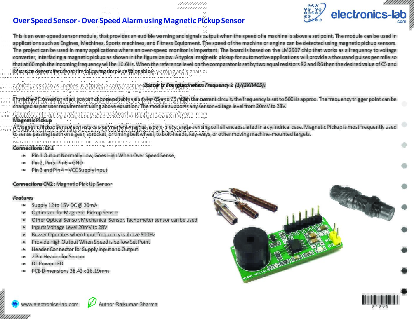 Over Speed Sensor Over Speed Alarm using Pickup Sensor