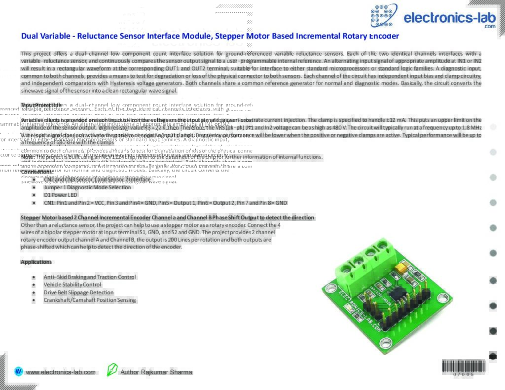 Dual Variable Reluctance Sensor Interface Module Stepper Motor