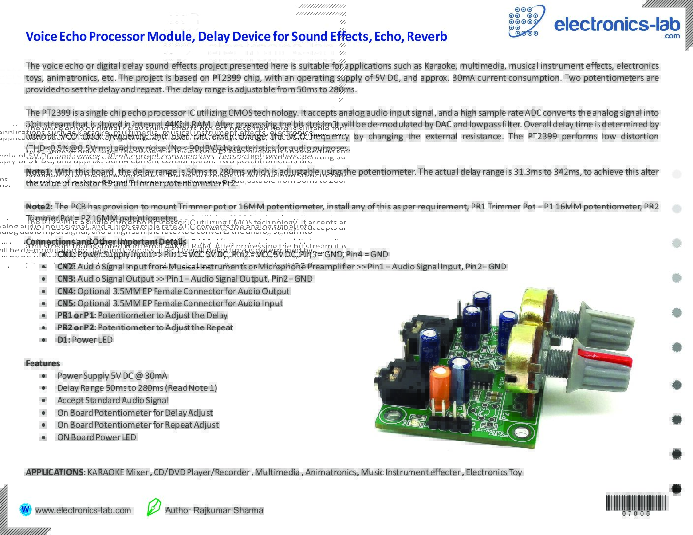 Voice Echo Processor Module Delay Device for Sound Effects, Echo