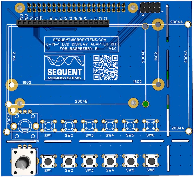 LCD Adapter for 2004 Display with Rotary Encoder and six pushbuttons