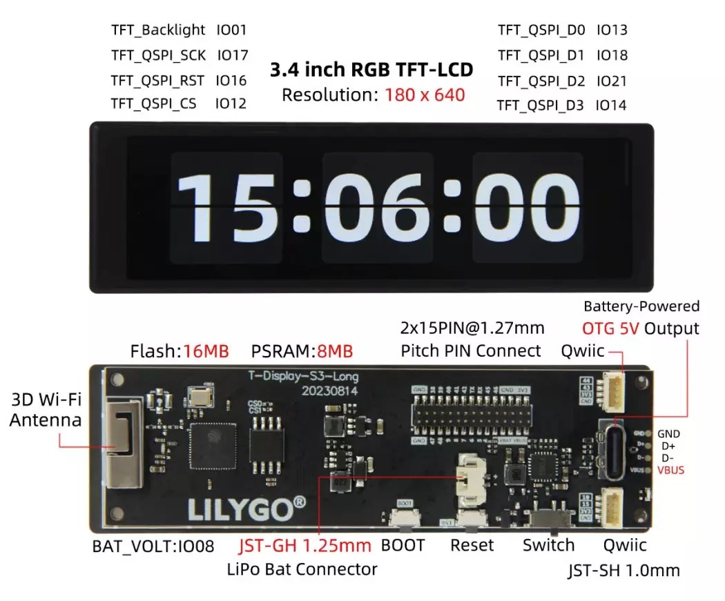 ESP32S3 with 3.4inch Touchscreen LILYGO New Display Board