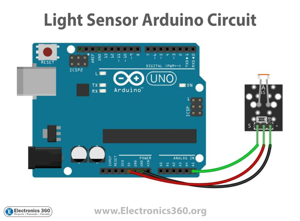 Interfacing LDR Light Sensor with Arduino Electronics 360