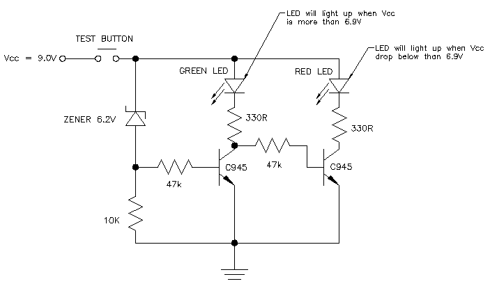 9V Low Battery Indicator Circuit - ElectroSchematics.com