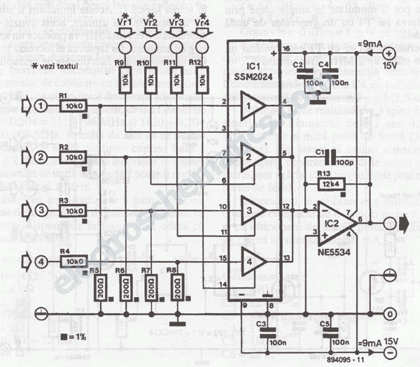 Voltage Controlled Audio Mixer Circuit - ElectroSchematics.com