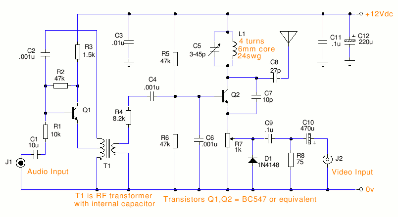 Simple TV Transmitter Circuit - ElectroSchematics.com