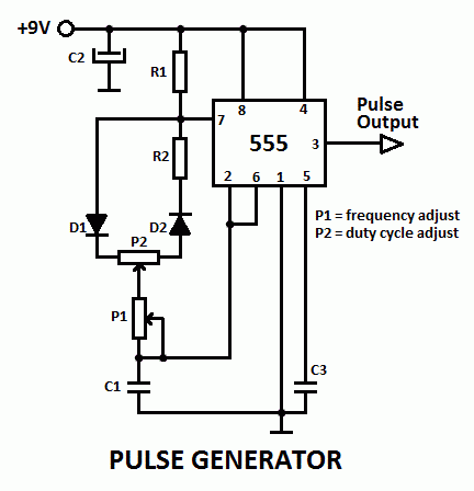 555 Pulse Generator with Adjustable Duty Cycle