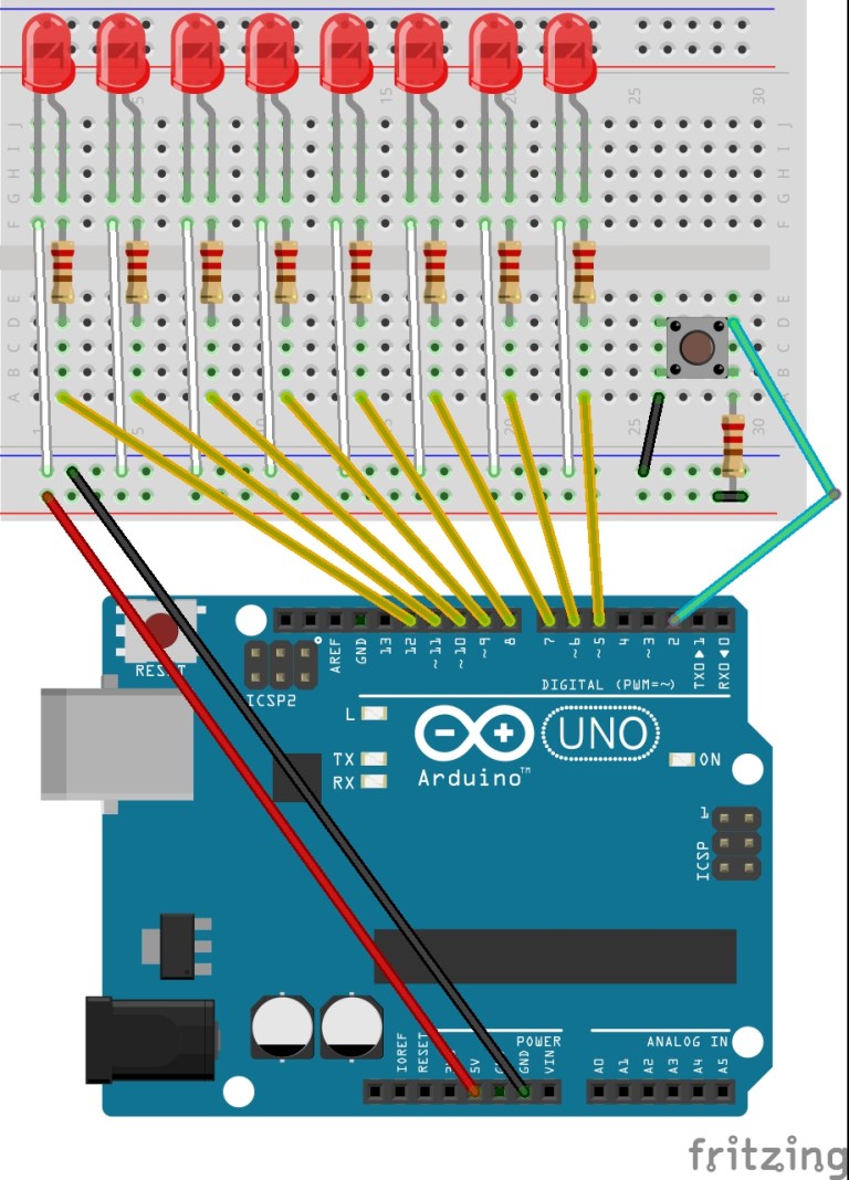 Arduino 8 bit Binary LED Counter